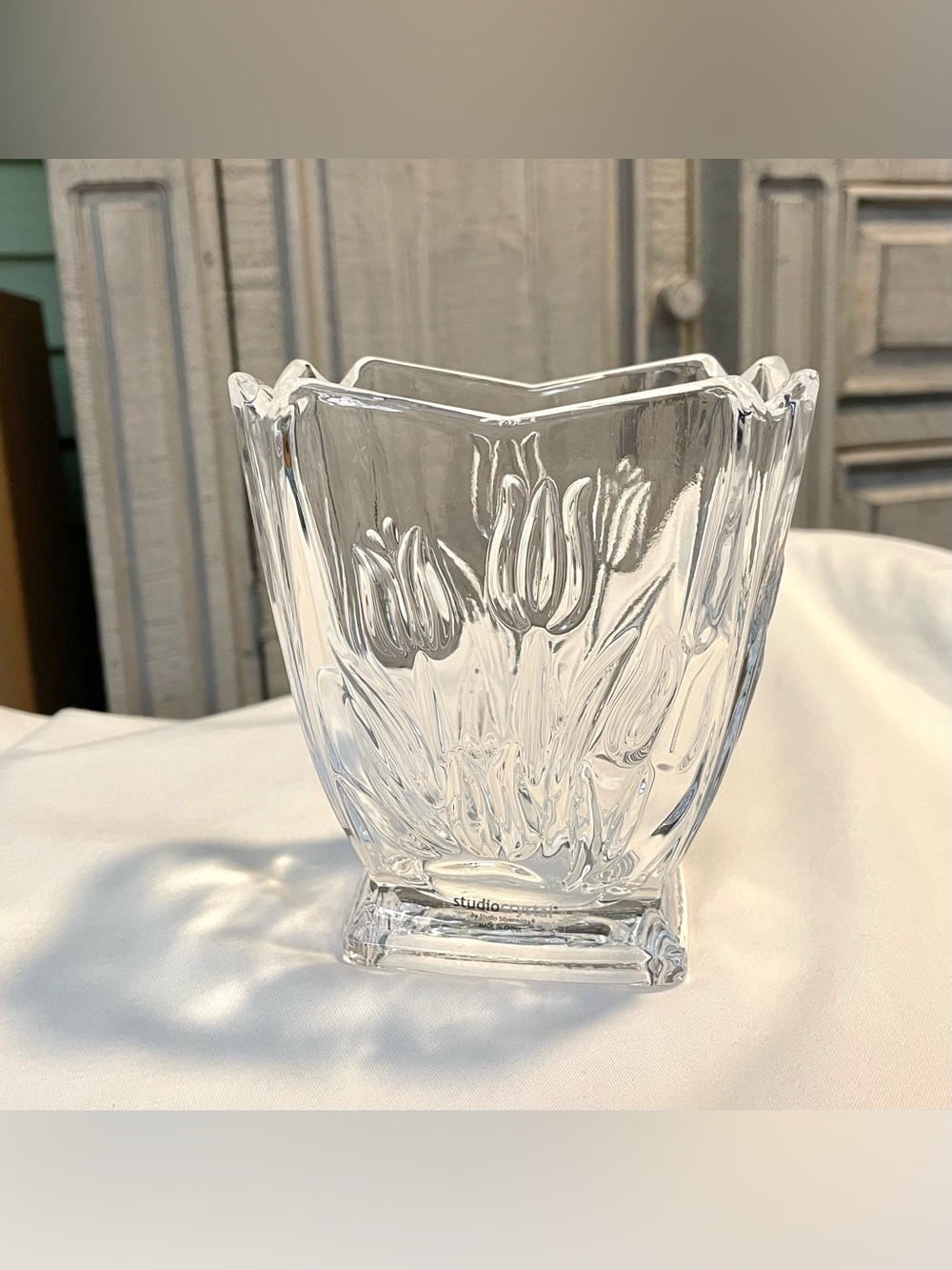 Floral Vase-Studio Crystal Collection-Fine Clear Glass Vase - 5” x 4.5” x 2.5”